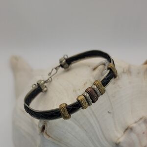 Artisan-Made Leather Bracelet with Sterling Silver and Brass Accents Length 7.5"